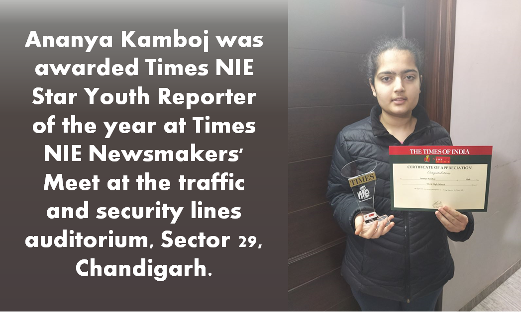 Ananya Kamboj awarded Times NIE Star Youth Reporter