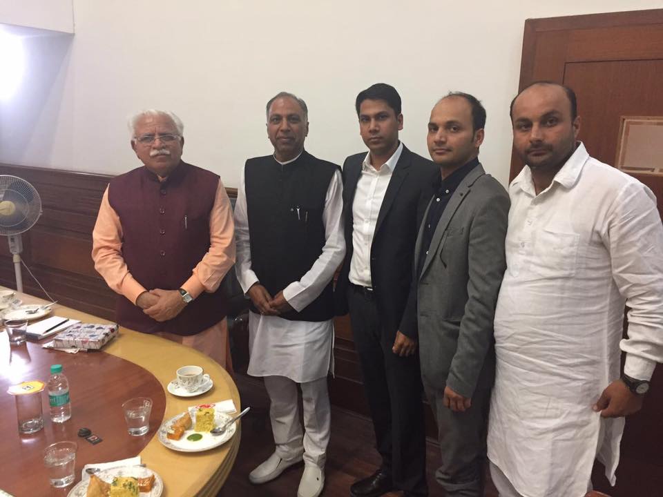 Rahul Kamboj and Kapil Kamboj with Manohar Lal Khattar